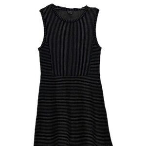 Theory Randria Evian Womens SM Dress Stretch Wool Black‎ Grey A-line Stripe $345